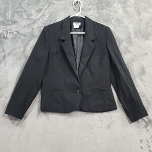 Vintage 70s College Town Blazer Womens M Black Lined One Button Preppy Office